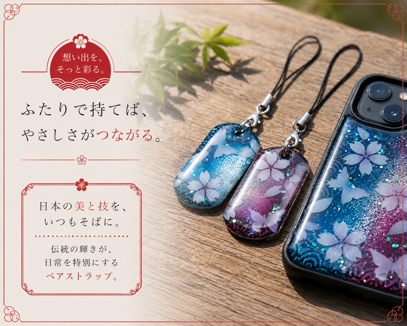 絵柄がつながるペアアクセサリー『府』和柄 桜 ネックレス