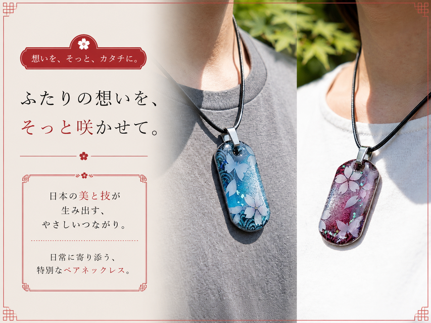 絵柄がつながるペアアクセサリー『府』和柄 桜 ネックレス