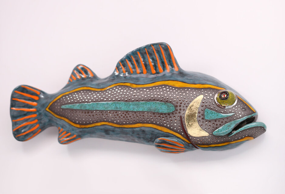 魚の壁掛け陶芸彫刻 手作り陶器の壁飾り お守りインテリアオブジェ