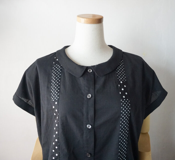 パッチワークなフレンチスリーブブラウス(BLACK) | iichi 日々の暮らし