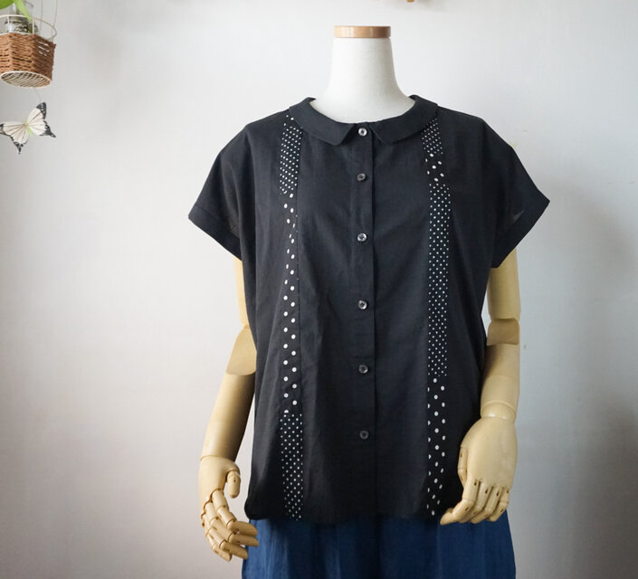パッチワークなフレンチスリーブブラウス(BLACK) | iichi 日々の暮らし
