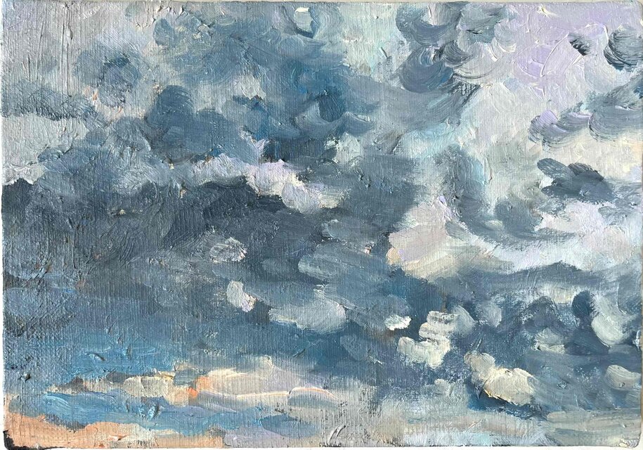原画 油彩「朝空 20260710」絵画・サムホールサイズ （16×23㎝）アート