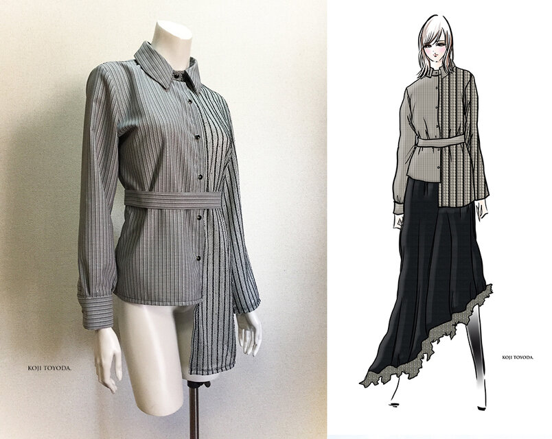 1点もの・デザイン画付き】2種素材アシメトリーブラウス（KOJI TOYODA 