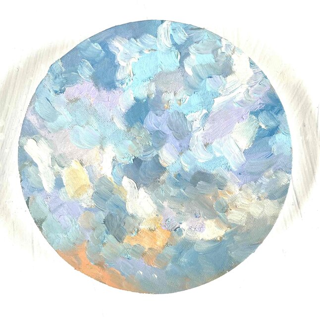 原画・油彩 『 朝空 20260711』絵画・ 直径15cm・アート・丸形