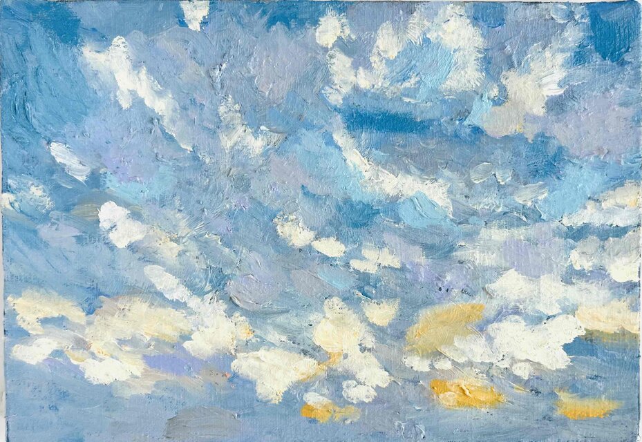 原画 油彩「朝空 20260714」絵画・サムホールサイズ （16×23㎝）アート