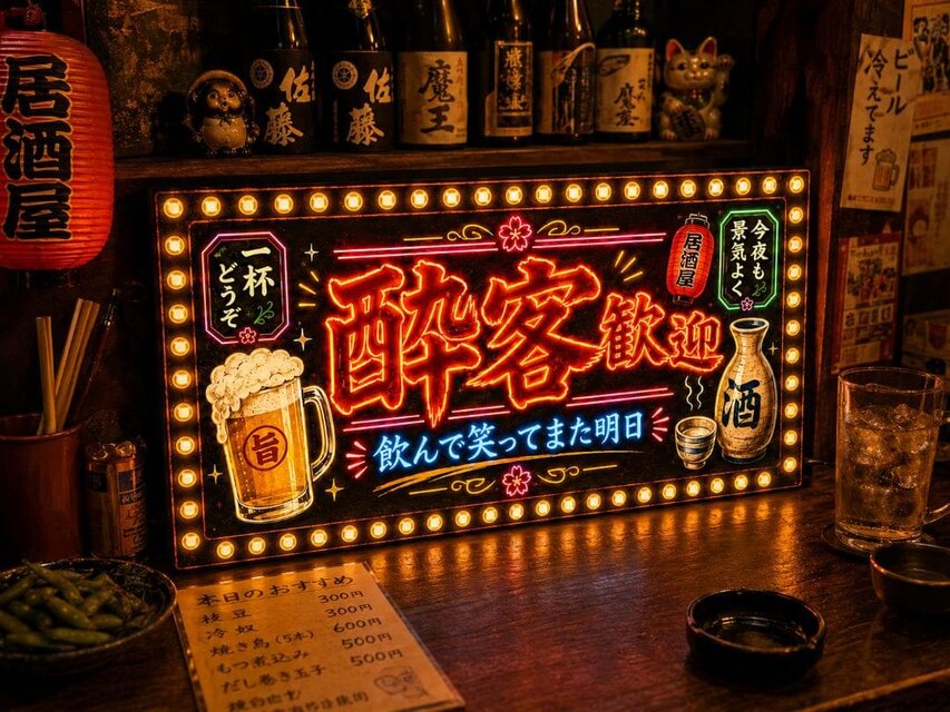 オーダー無料】酔っ払い歓迎 居酒屋 おもしろグッズ 楽しい宴会 昭和