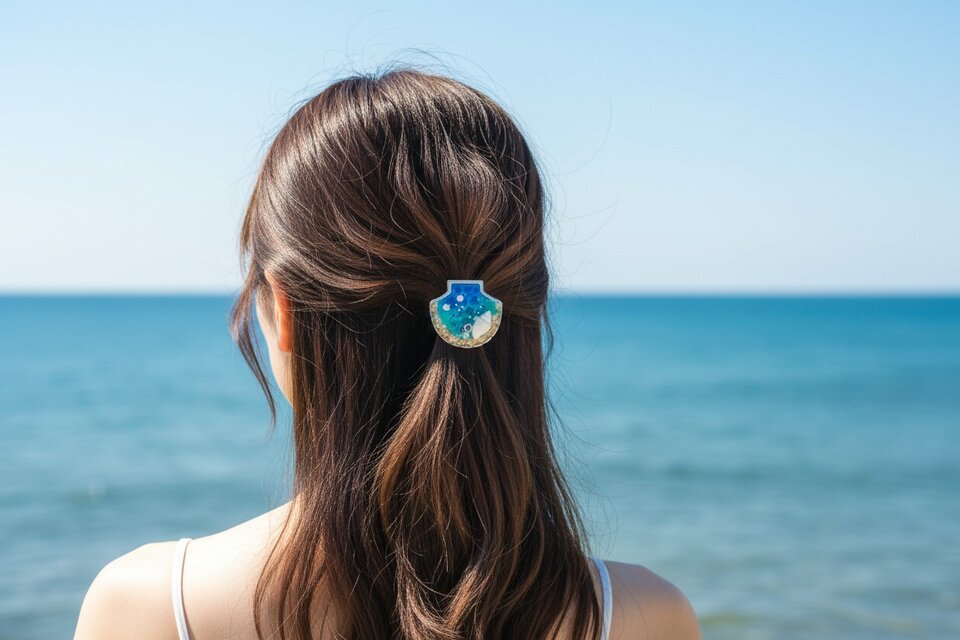 きらめくシェル入り 海デザイン ヘアゴム ヘアアクセサリー