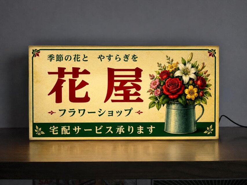 【オーダー無料】花屋 フラワーショップ レトロ 看板 置物 雑貨 ライトBOX オーダー無料】花屋 フラワーショップ 季節の花 宅配サービス