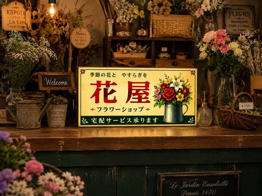 【オーダー無料】花屋 フラワーショップ レトロ 看板 置物 雑貨 ライトBOX オーダー無料】花屋 フラワーショップ 季節の花 宅配サービス