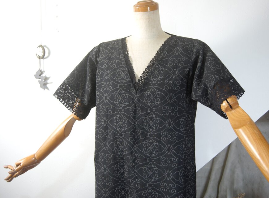 大島チュニック　着物ハンドメイド 展示品 夏大島 レース合わせのチュニック 着物リメイク | iichi 日々の