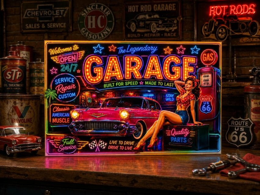 オーダー無料】ガレージ ピンナップガール アメ車 カフェ ダイナー