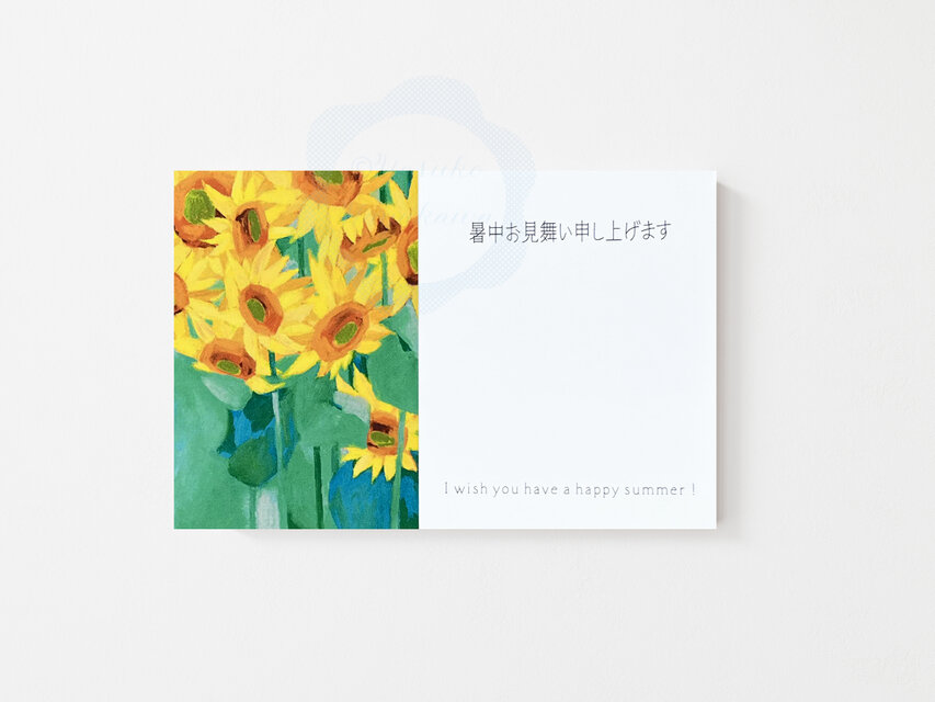 146）ひまわりオイルパステル画 暑中見舞いカード 3枚セット | iichi