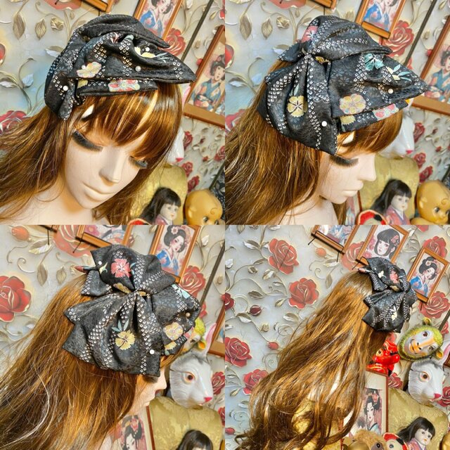 着物 ミニミディ ワンピース ドレス リメイク カチューシャ 帯バッスル