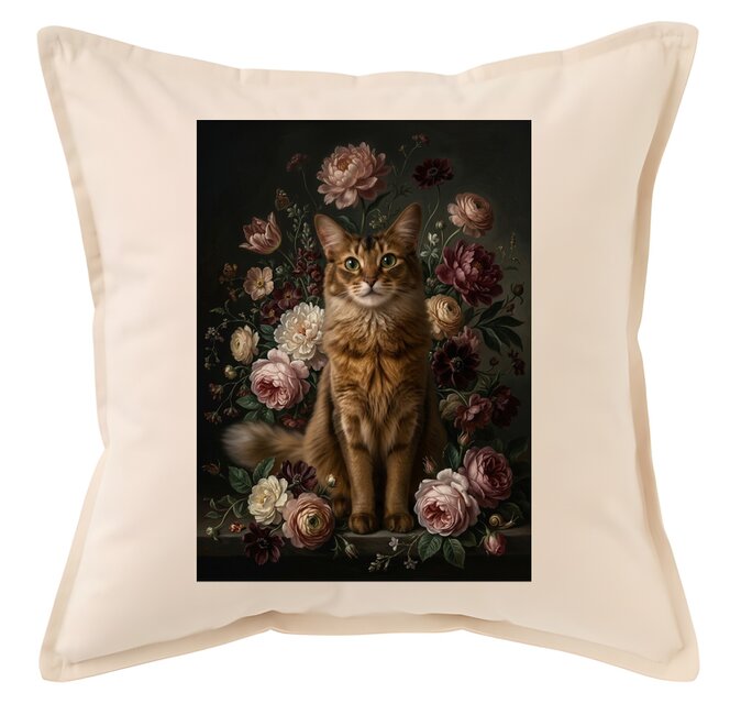 猫（ソマリ）クッション 45cm 花の油絵風カラーアート | iichi 日々の