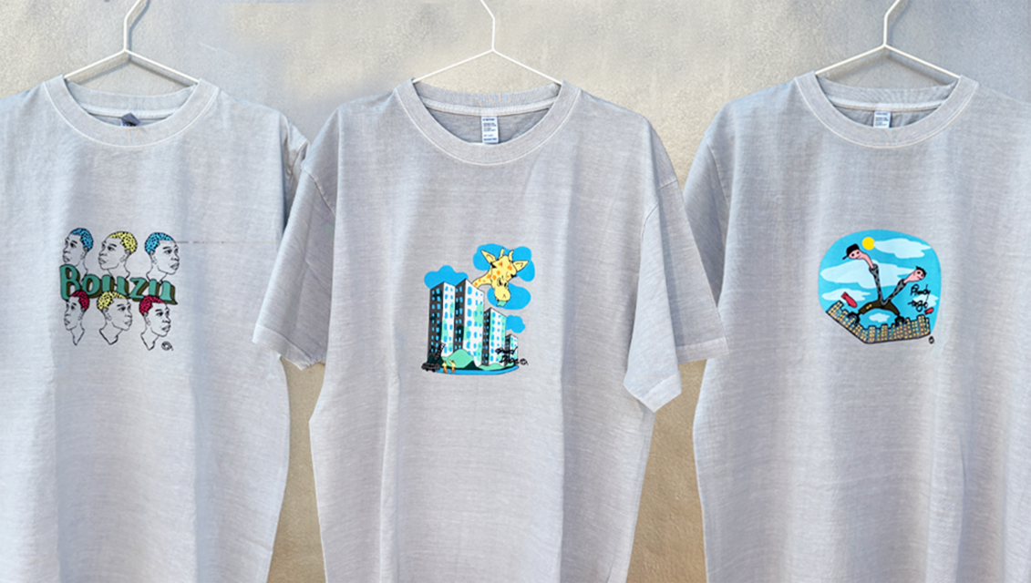 受注制作】アートTシャツ（ヴィンテージアイスグレー）／手刷り多色