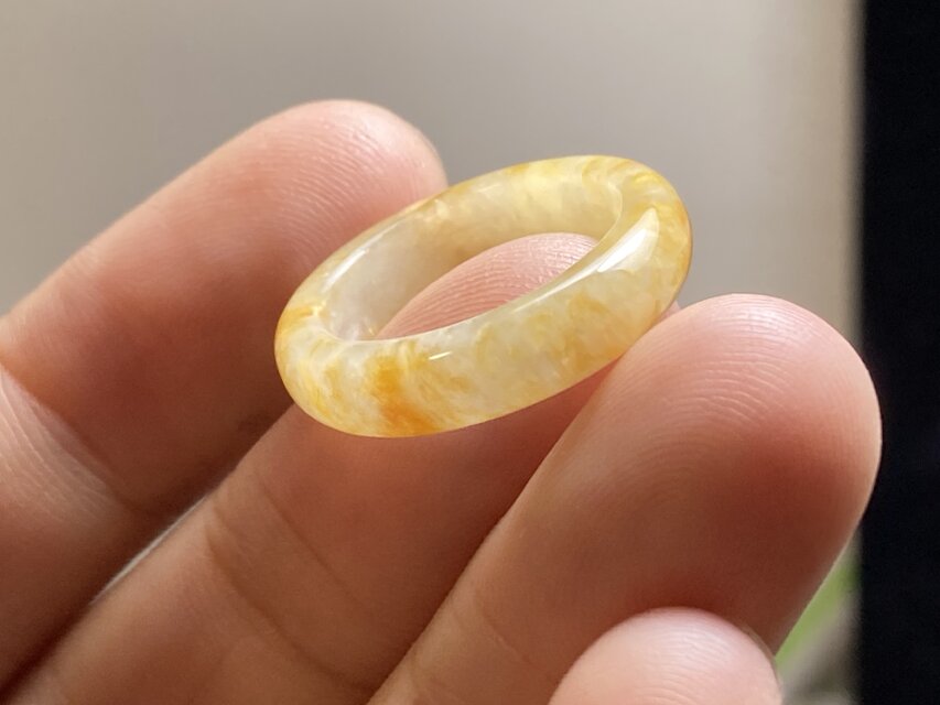 限定 ミャンマー産 天然本翡翠 A貨 氷種 白月光 くり抜きリング 9号 L6 