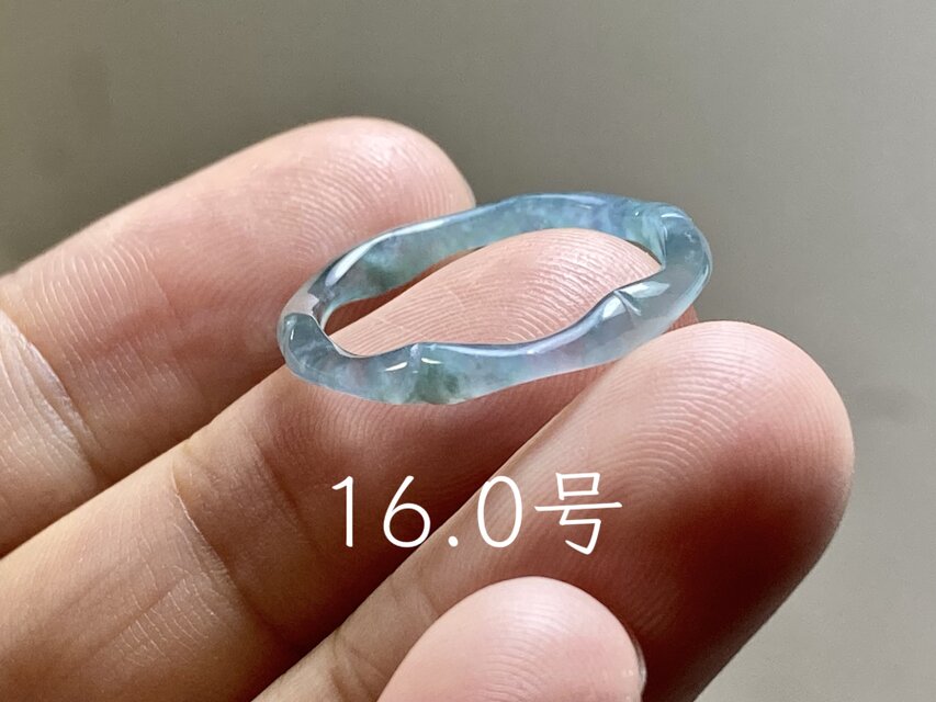 L18-179 氷種 水青色 16.0号 竹節 リング グアテマラ産 A貨 本翡翠