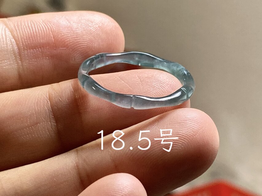 L18-180 細身 氷種 青色 18.5号 竹節 リング グアテマラ産 A貨 本翡翠