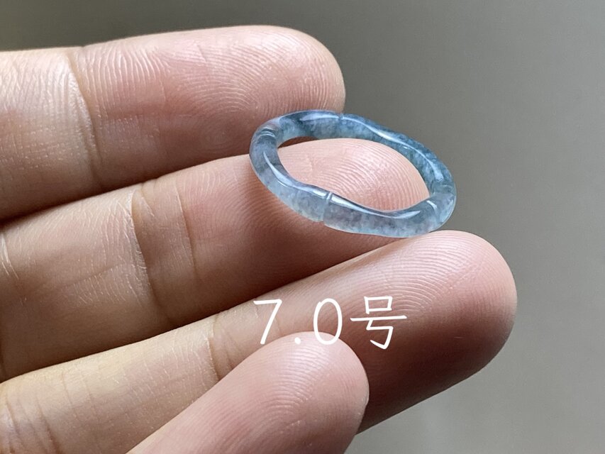 L18-181 氷種 青色 7.0号 竹節 リング グアテマラ産 A貨 本翡翠