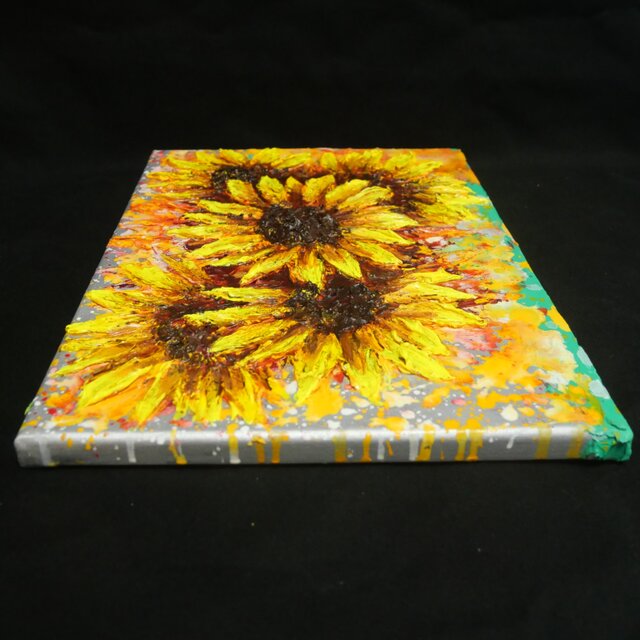 【F4号】ドクダミの花 油絵 oil painting 原画 黄色 イエロー 油絵 原画『黄金の光輪』F4号 / ひまわり 向日葵 夏の油彩画 額縁なし