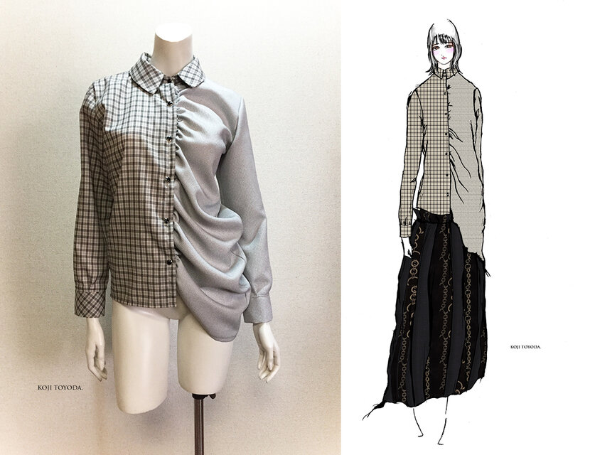 1点もの・デザイン画付き】格子チェック＆先染め生地アシメトリー 