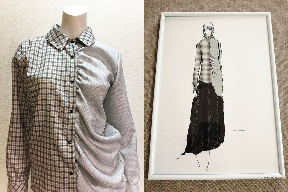 1点もの・デザイン画付き】格子チェック＆先染め生地アシメトリー 