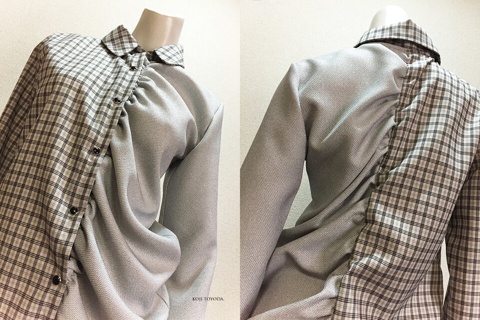 1点もの・デザイン画付き】格子チェック＆先染め生地アシメトリー 