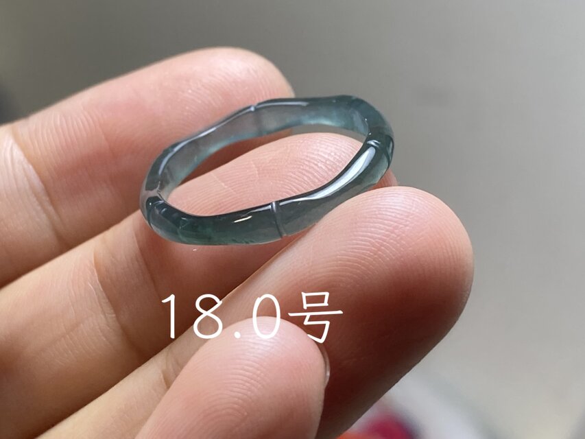 L18-186 氷種 黒翡翠 墨緑 18.0号 竹節 リング グアテマラ産 A貨 本