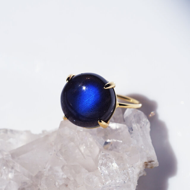 極上ブラックラブラドライトのリング・サイズ有・シルバー可 ～弦月
