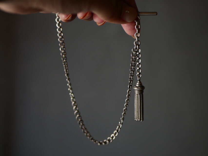 純銀製/アンティーク/アクセサリー/ 純銀 タッセル フレンチシルバー アルバートチェーン フランス