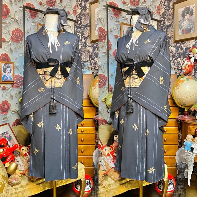 着物 ワンピース ドレス リメイク カチューシャ 帯バッスル 和洋折衷