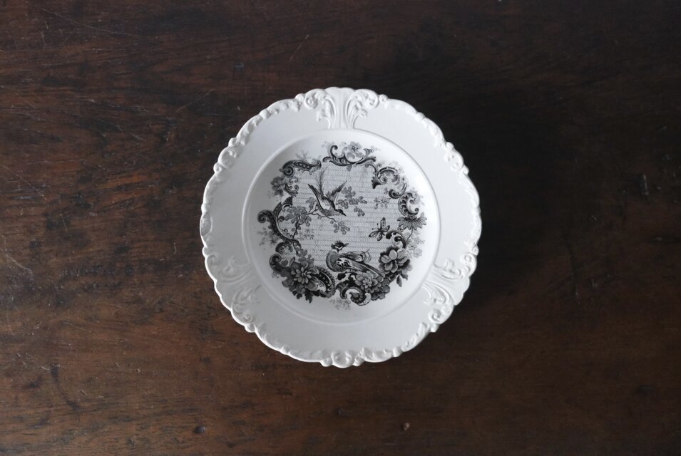 D.Johnston/Bordeaux ボルドー ロココ レリーフ グリザイユ 平皿