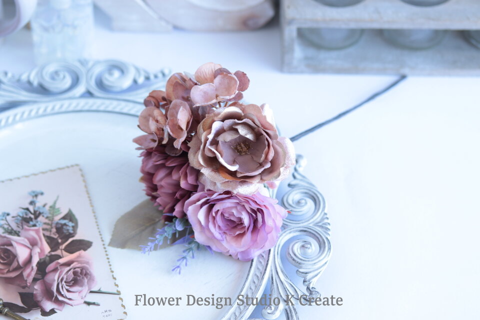 ラベンダーピンク薔薇 シャンパンベージュ薔薇 ダスティピンクダリア