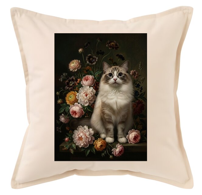 猫（ラグドール）クッション 45cm 花の油絵風カラーアート | iichi