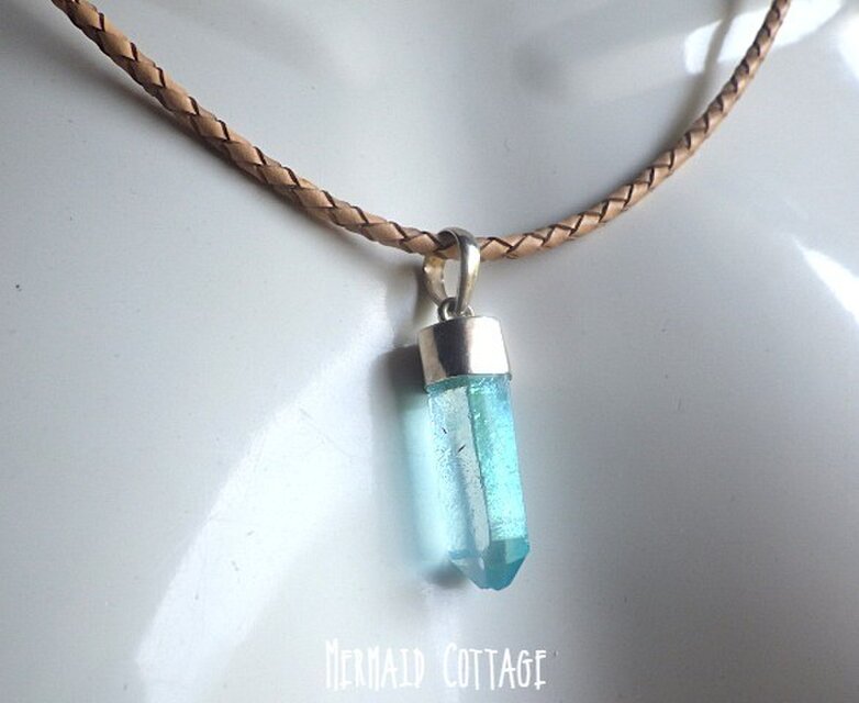 SV925】Aqua Aura Crystal Point Necklaceアクアオーラ原石ポイントの