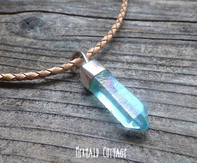 SV925】Aqua Aura Crystal Point Necklaceアクアオーラ原石ポイントの
