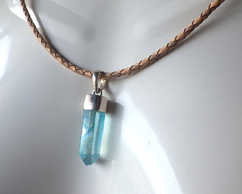 SV925】Aqua Aura Crystal Point Necklaceアクアオーラ原石ポイントの