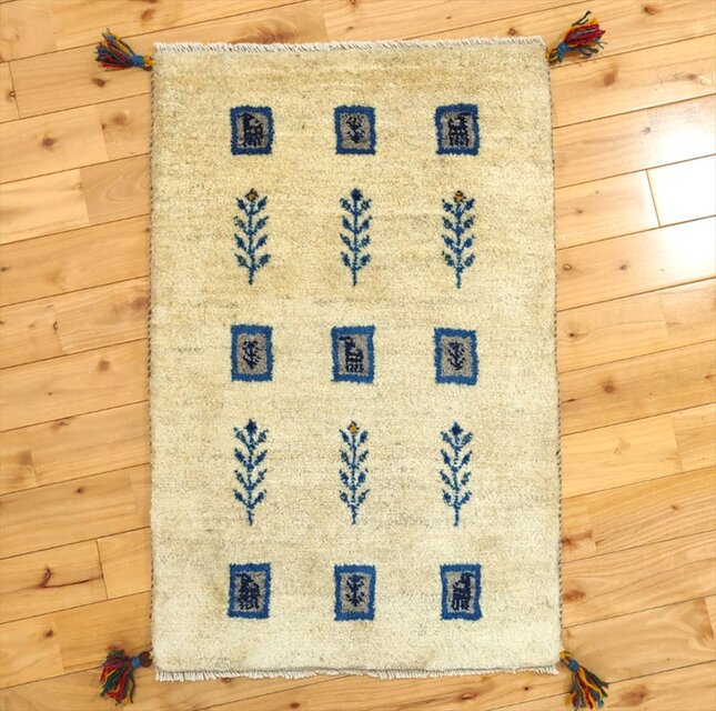 ハンドメイド 天然ウール ペルシャ ギャッベ 玄関マット 90x60