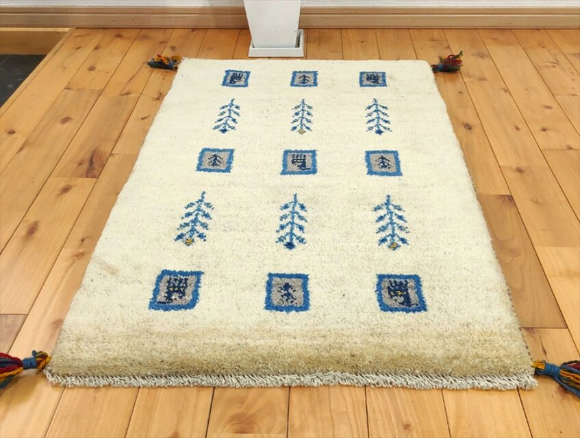 ハンドメイド 天然ウール ペルシャ ギャッベ 玄関マット 90x60