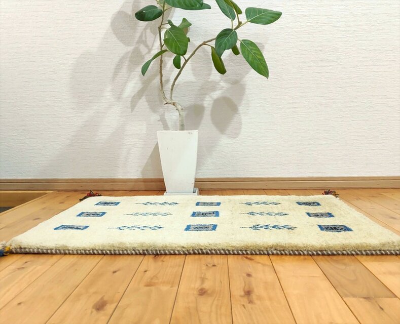ハンドメイド 天然ウール ペルシャ ギャッベ 玄関マット 90x60