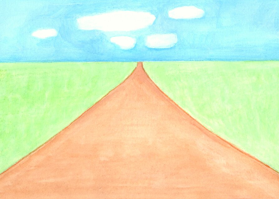 原画・風景画】「一本道」※木製額縁入り（インチサイズ）・水彩