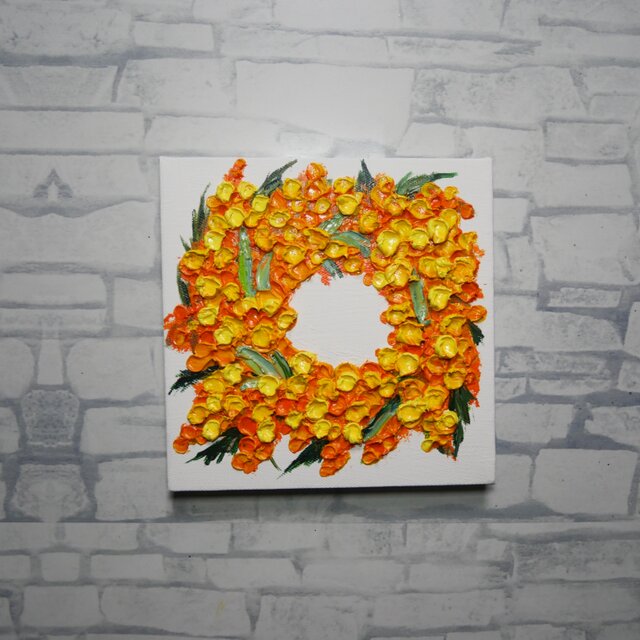油絵 絵画 【ミモザリース】 油絵 原画「幸福を呼ぶミモザリース」 絵画 アートパネル インテリア