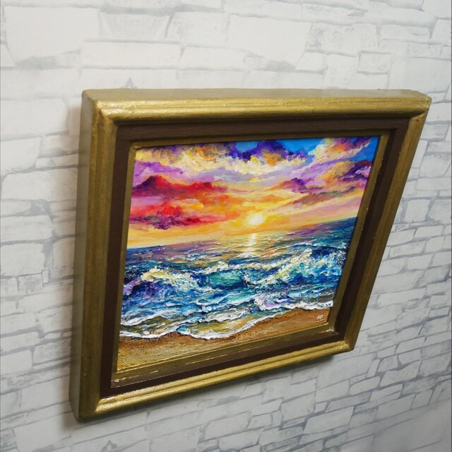 絵画　油彩　海辺　油絵　壁掛け　インテリア　希少　作者　コレクション 絵画 油絵【輝き満ちる海の夜明け】玄関やリビングの彩りに インテリア