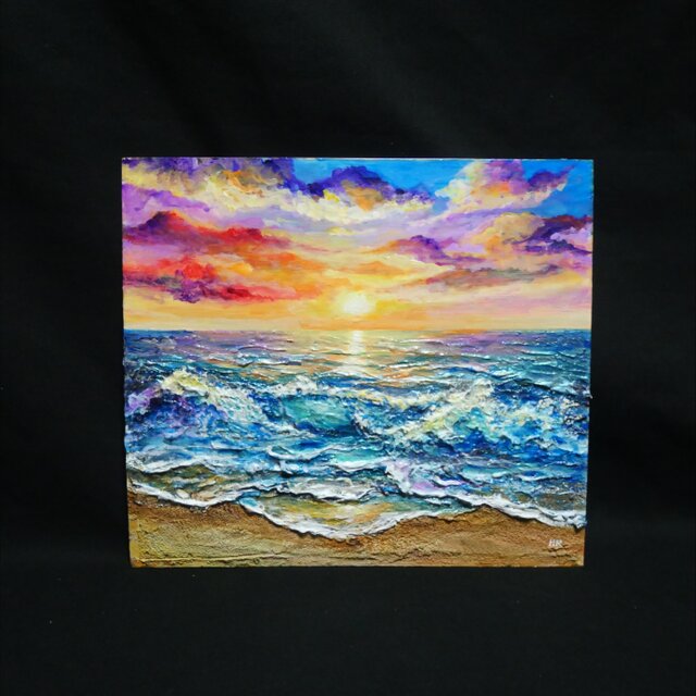 絵画 油絵【輝き満ちる海の夜明け】玄関やリビングの彩りに インテリア