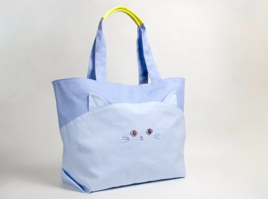これ楽しい♪ ねこ ビッグバッグ カラフルトート スカイブルー | iichi