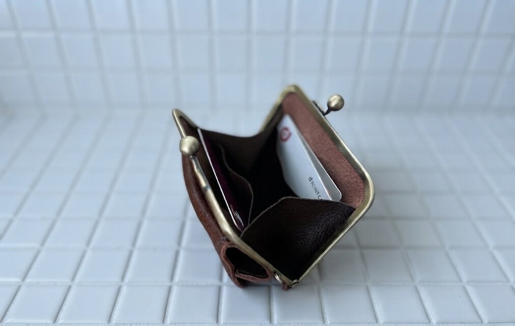 姫路レザーbox小銭財布◇焦げ茶 がま口財布 コインケース カード財布