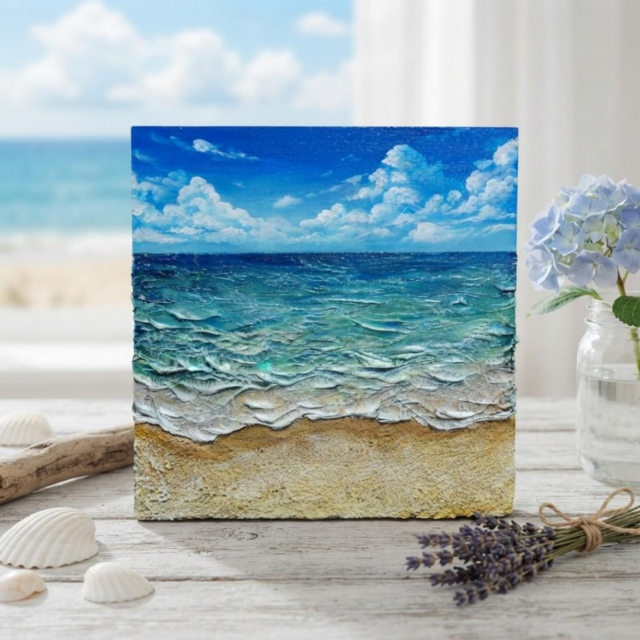 永遠の夏を飾る場所】海の立体油絵 原画 アートパネル | iichi 日々の