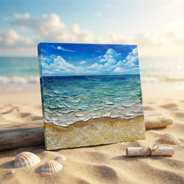 永遠の夏を飾る場所】海の立体油絵 原画 アートパネル | iichi 日々の