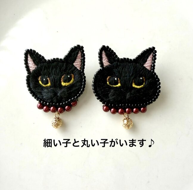 黒猫】手刺繍ブローチ 2way仕様(バッグチャームオプション有) 愛猫 猫