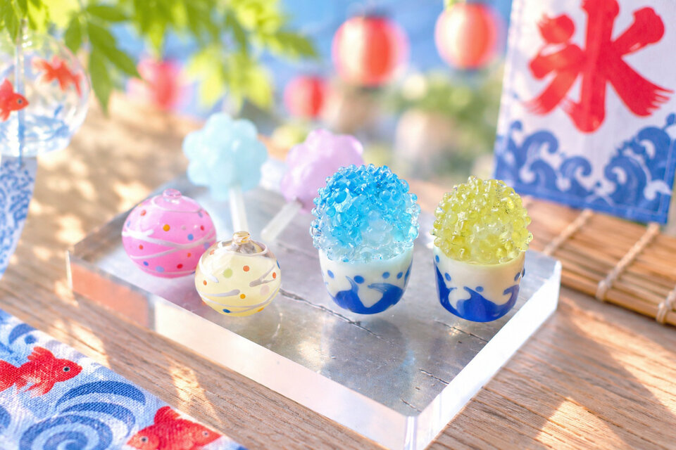 永遠にとけない夏祭り】ガラスのミニチュア縁日～かき氷とヨーヨー